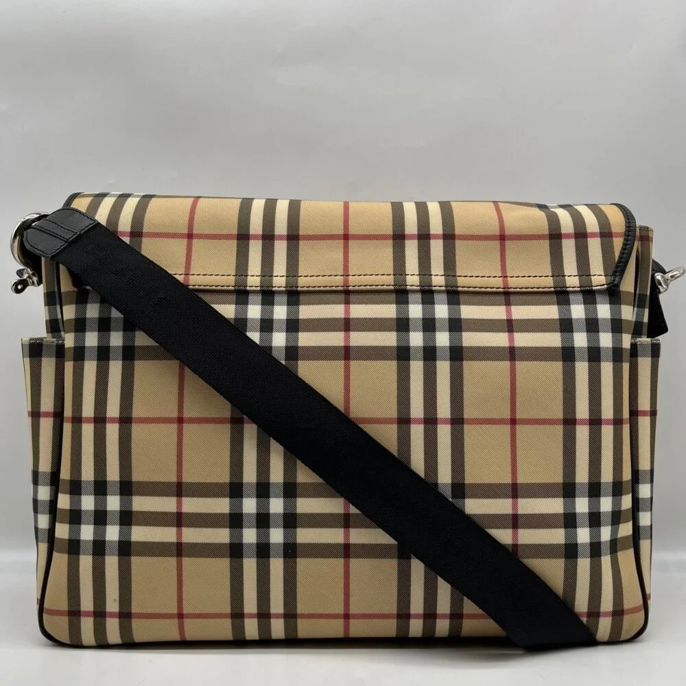 Burberry Beige Coated Canvas Nova Check Messenger Diaper Bag - Picture 2 of 13